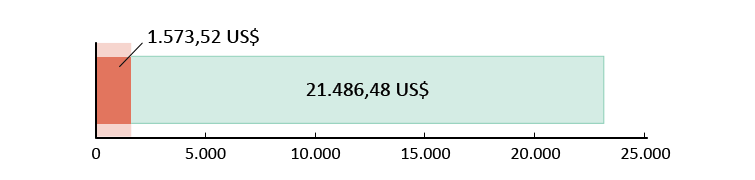 Chi 1,573.52 US$; dư 21,486.48 US$